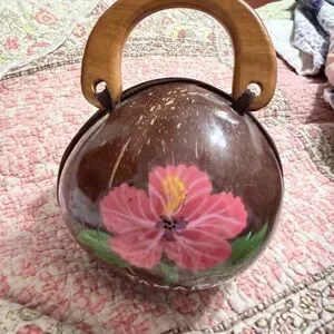 Accents | Coconut Shell Handbag With Pink Floral Accent | Poshmark